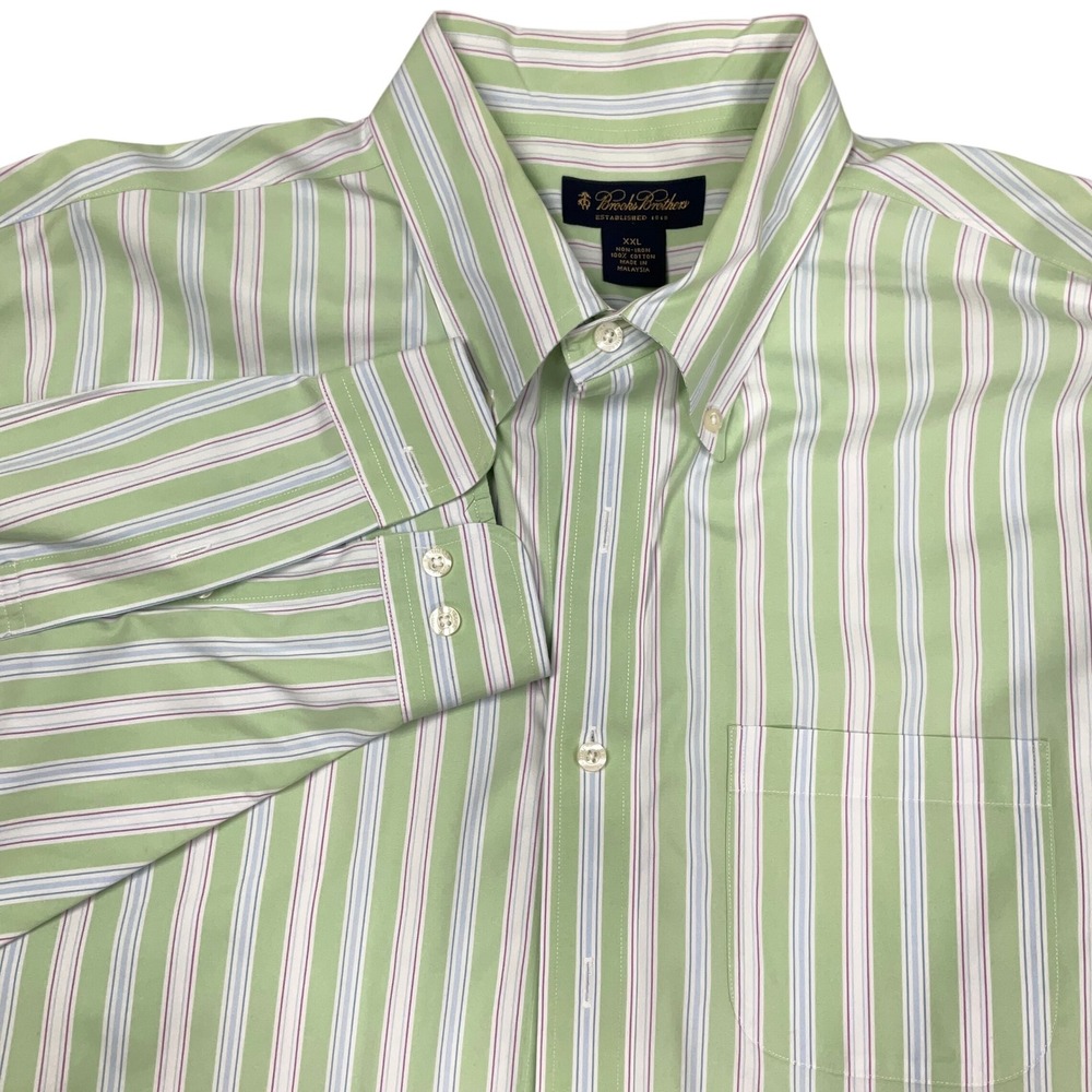 Brooks Brothers Shirt Mens XXL Green Purple Stripe Cotton